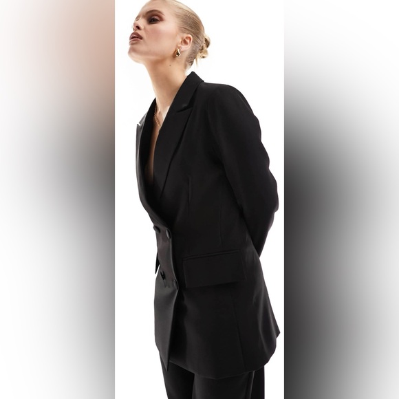 ASOS 4th & Reckless Webb double breasted blazer & Webb wide leg pants in Black - Picture 3 of 7